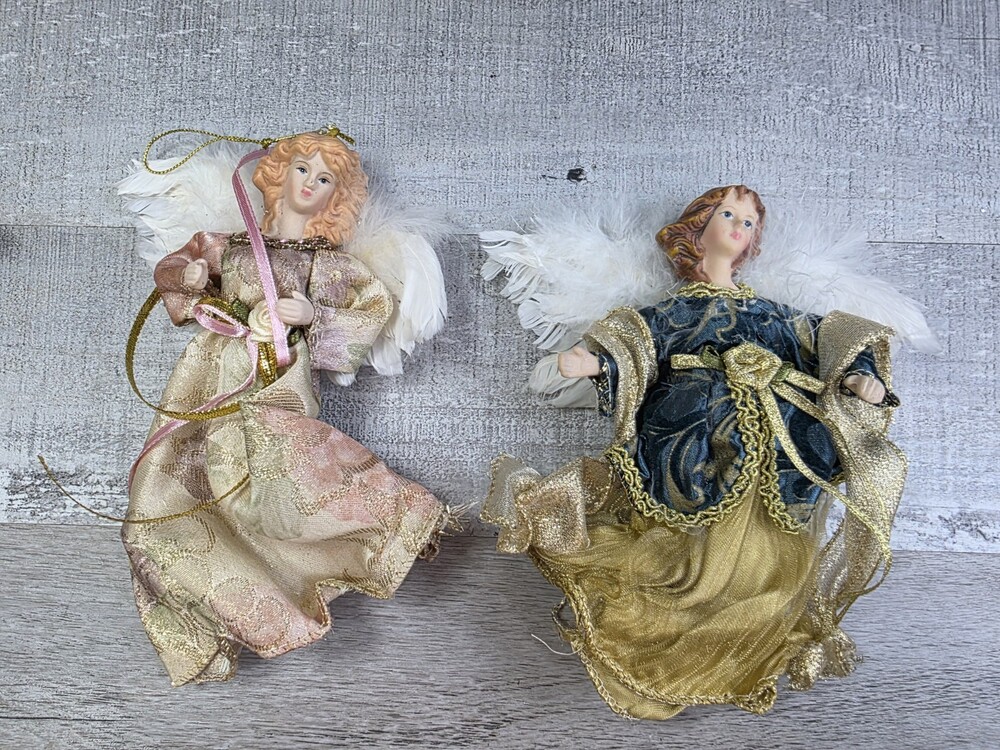 Antique Victorian Angels 7" For Christmas Tree Ornaments Or Wreath Set Of 2 40b